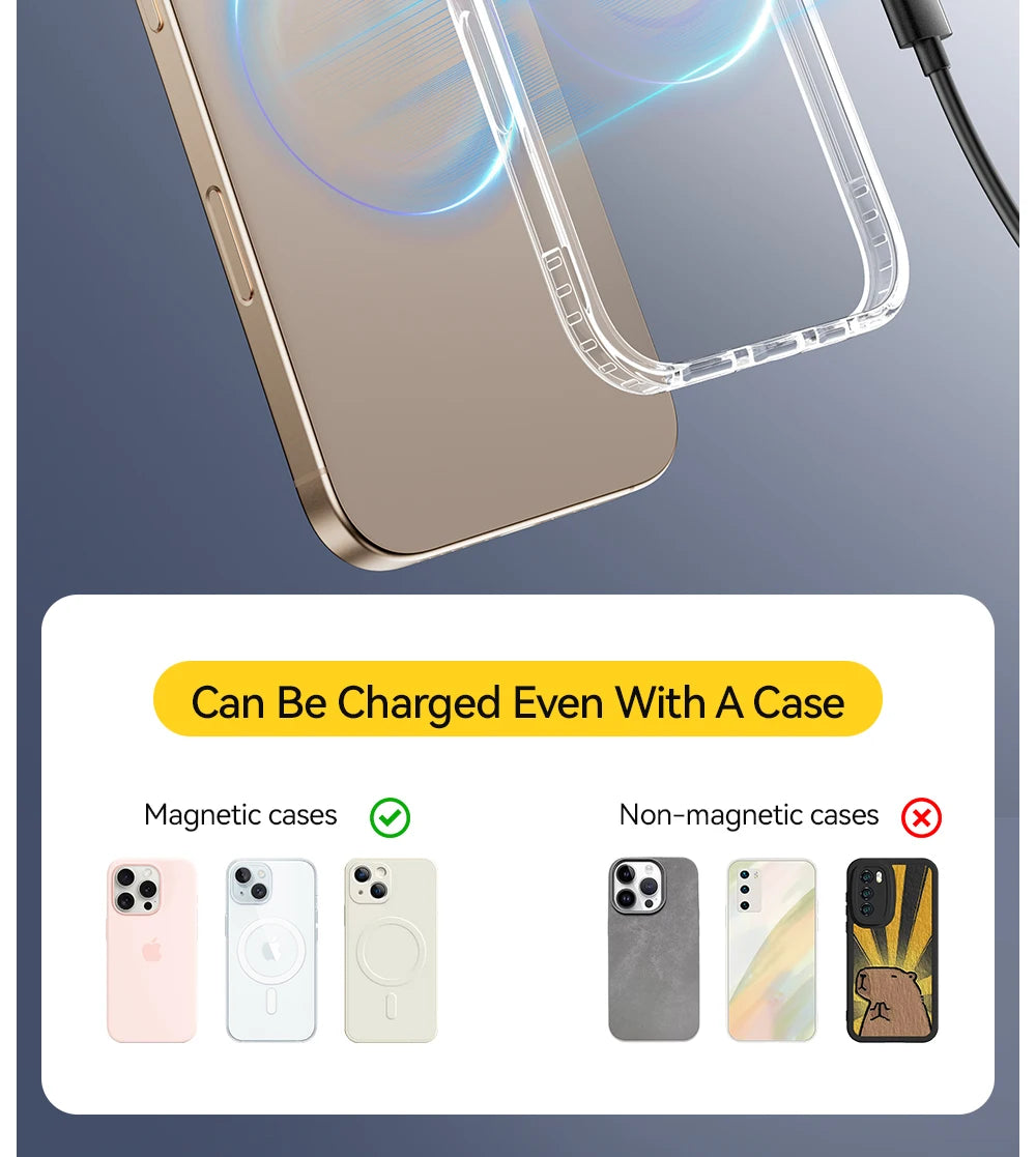 Essager Magnetic Wireless Charger With Holder 15W Fast Charging For iPhone17 16 15 14Pro Max Airpods Mini Wireless Phone Charger