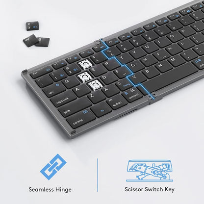 Foldable Bluetooth Keyboard with Numeric Keypad Full Size Wireless Folding Keyboard Rechargeable Portable Travel Keyboard