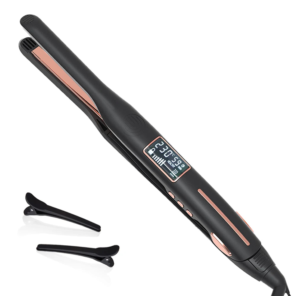 Hair Curler 450°F Pencil Hair Flat Iron 10mm Titanium Thinnest Narrow Mini Hair Straightener for Beard Short Hair Styling Tool