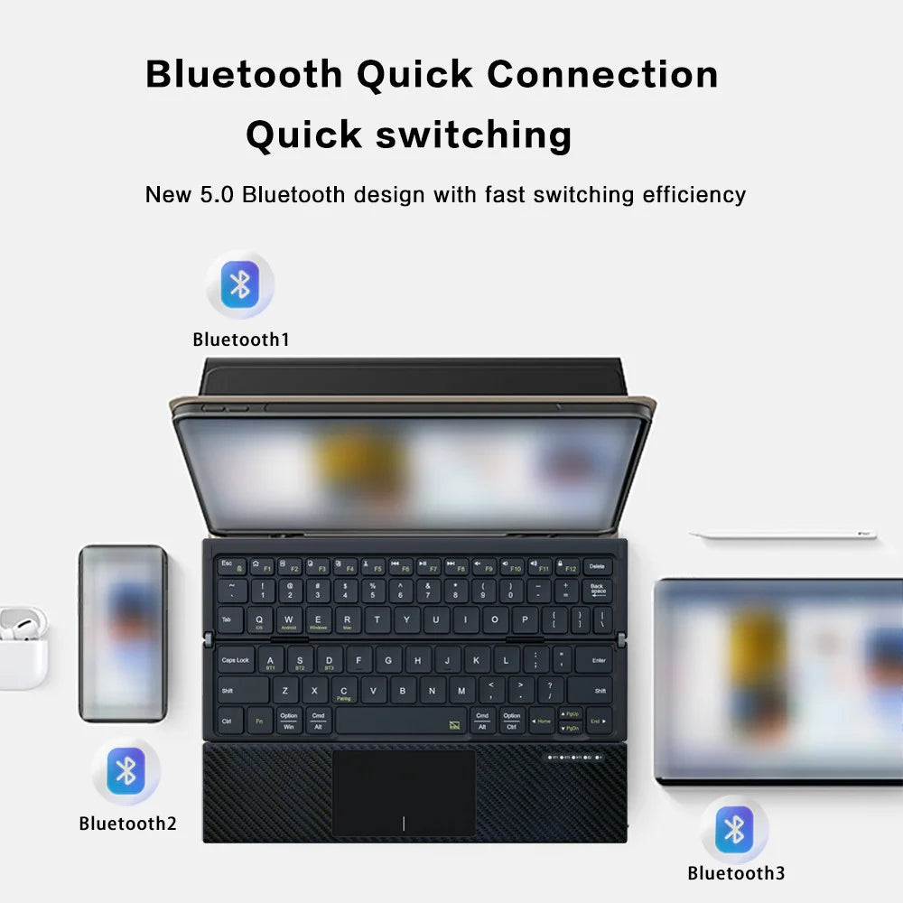 Foldable Bluetooth Keyboard with Touchpad - Full Size Folding Portable Keyboard for phone,Use for iPad iPhone Android Smartphone