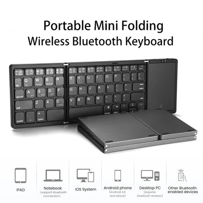 3-Folding Keyboard Mini Wireless Keyboard Foldable Dual Bluetooth Keyboard with Touchpad for Windows Android IOS iPad Phone