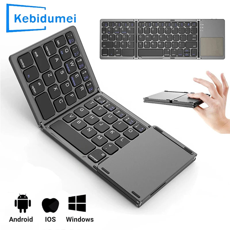 Foldable Bluetooth Keyboard With Touchpad Mini Wireless Keyboard Rechargable Keyboard For IOS Android Windows Tablet Notebook