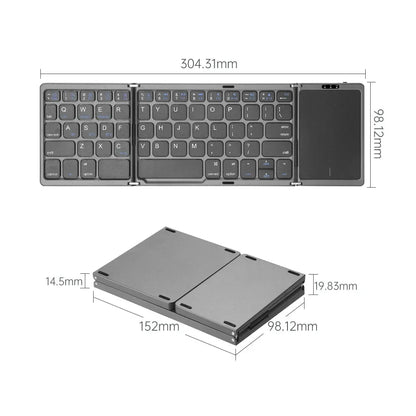 3-Folding Keyboard Mini Wireless Keyboard Foldable Dual Bluetooth Keyboard with Touchpad for Windows Android IOS iPad Phone