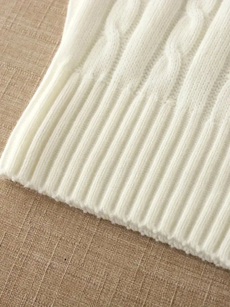 Cable Knit Ribbed Knitted Vest, Sexy Solid V Neck Backless Spaghetti Strap Sweater Vest For Spring & Summer, Women's Clothing