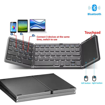 3-Folding Keyboard Mini Wireless Keyboard Foldable Dual Bluetooth Keyboard with Touchpad for Windows Android IOS iPad Phone