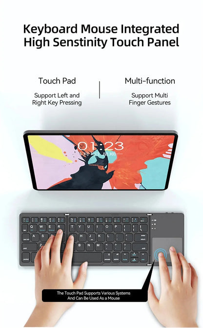 Foldable Bluetooth Keyboard With Touchpad Mini Wireless Keyboard Rechargable Keyboard For IOS Android Windows Tablet Notebook