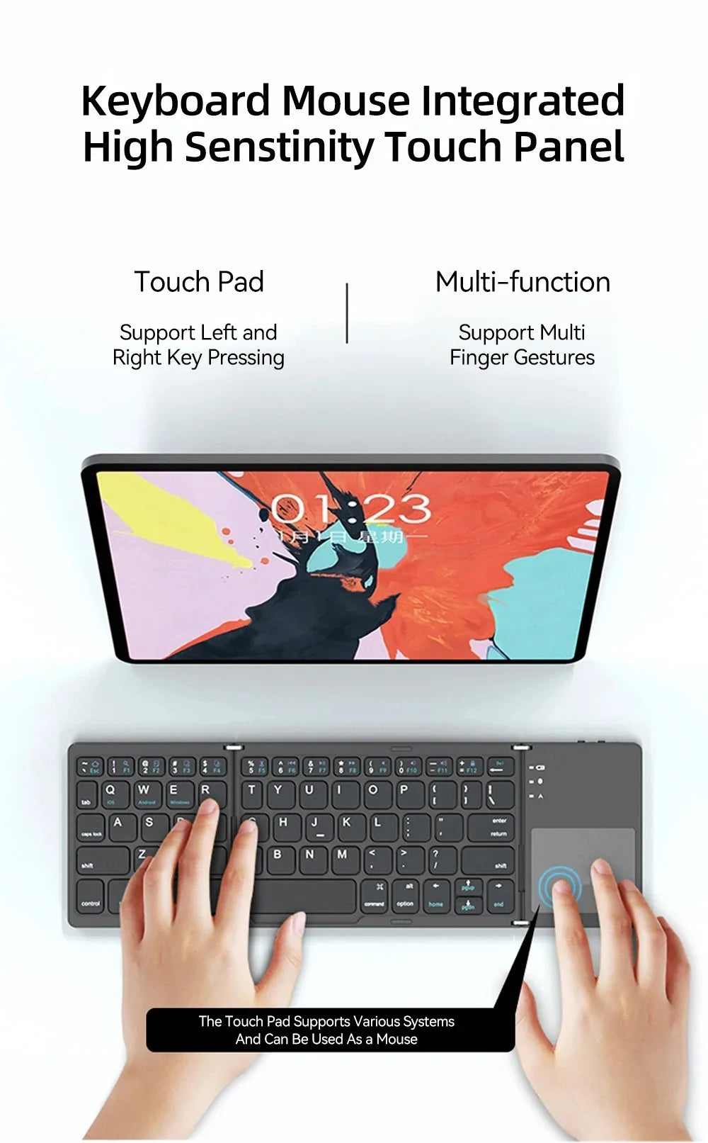 Foldable Bluetooth Keyboard With Touchpad Mini Wireless Keyboard Rechargable Keyboard For IOS Android Windows Tablet Notebook