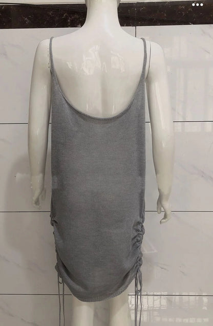 Women Spaghetti Strap Knitted Dress Fashion Solid Summer Sleeveless Sexy Mini dresses for lady Bodycon sweater mini dresses