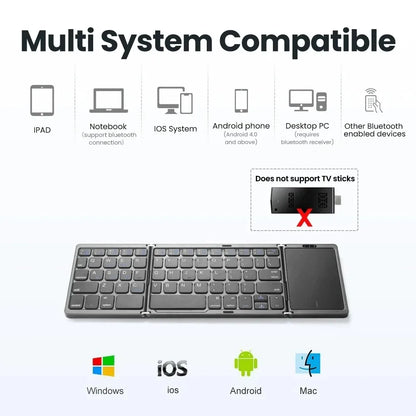 3-Folding Keyboard Mini Wireless Keyboard Foldable Dual Bluetooth Keyboard with Touchpad for Windows Android IOS iPad Phone