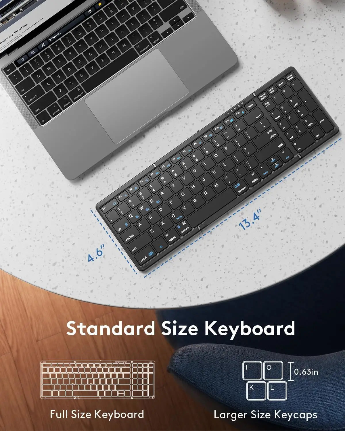 Foldable Bluetooth Keyboard with Numeric Keypad Full Size Wireless Folding Keyboard Rechargeable Portable Travel Keyboard