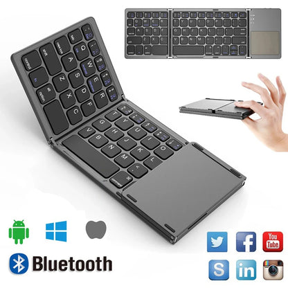 Foldable Bluetooth Keyboard With Touchpad Mini Wireless Keyboard Rechargable Keyboard For IOS Android Windows Tablet Notebook