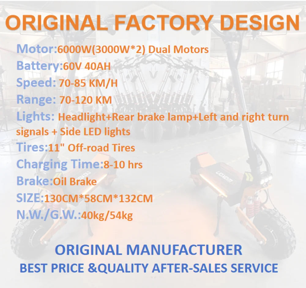 TOURSOR X5 11Inch 6000W Dual Motor Electric Scooter 85KM/H 120KM Long Range Off Road Foldable Electric Kick Scooter for adult