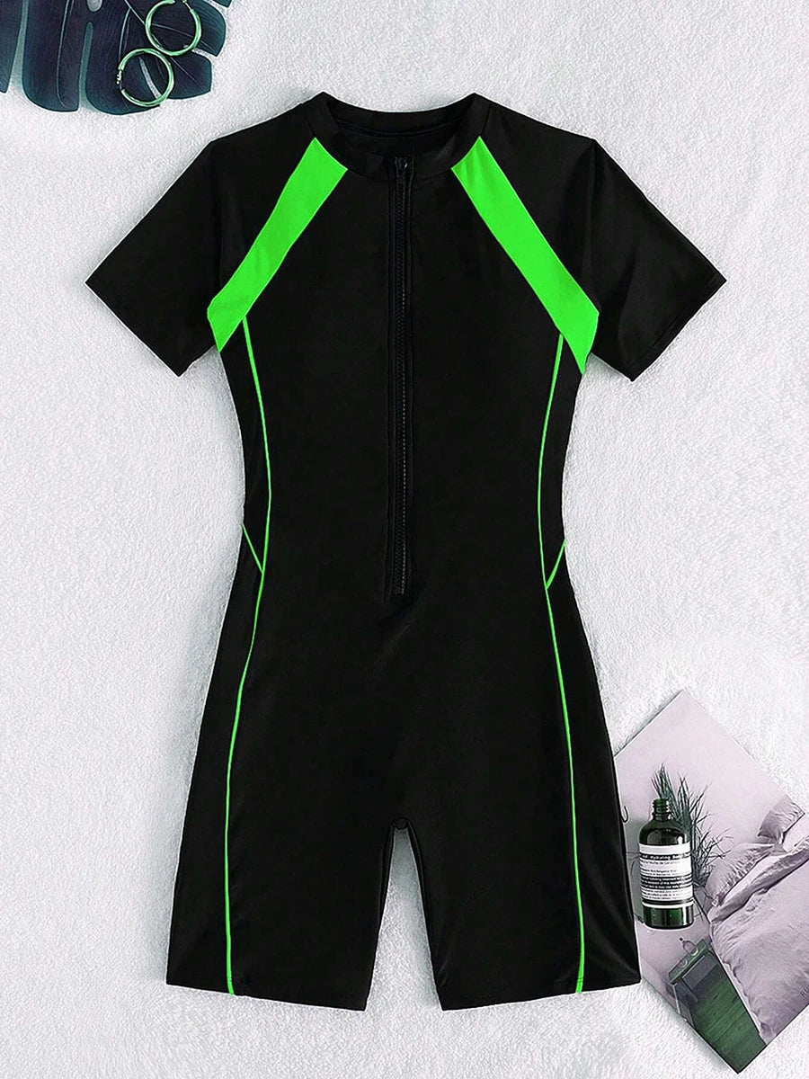 Short Sleeve Surfing Swimsuit 2025 Slim Bodysuit Swimwear Women One Pieces Rashguard Diving Clothes Bathing Swimming Swim Suit