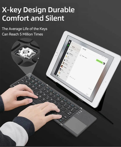 Foldable Bluetooth Keyboard With Touchpad Mini Wireless Keyboard Rechargable Keyboard For IOS Android Windows Tablet Notebook