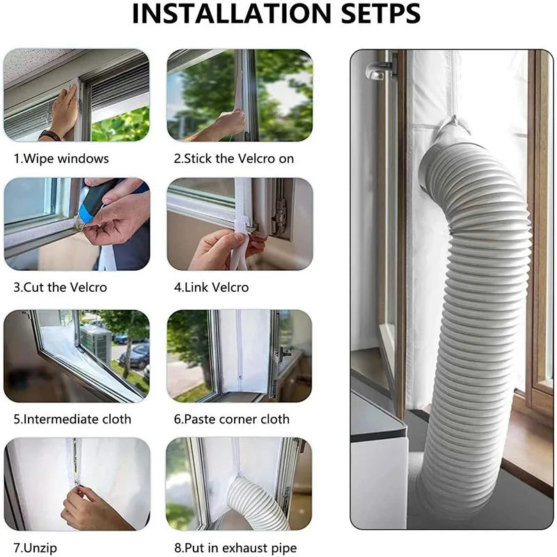 AirLock Window Seal for Portable Air Conditioner 3/4/5m Flexible Cloth Sealing Plate Window Seal with With Zip and Adhesive Fast