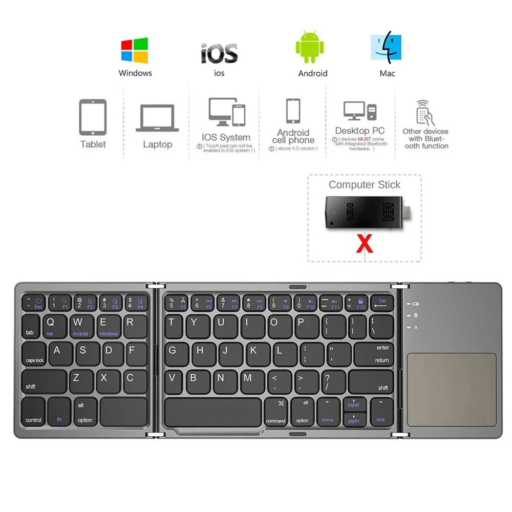 Foldable Bluetooth Keyboard With Touchpad Mini Wireless Keyboard Rechargable Keyboard For IOS Android Windows Tablet Notebook