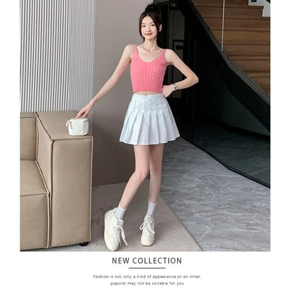 Cable Knit Ribbed Knitted Vest, Sexy Solid V Neck Backless Spaghetti Strap Sweater Vest for Spring & Summer, Women's Clothing