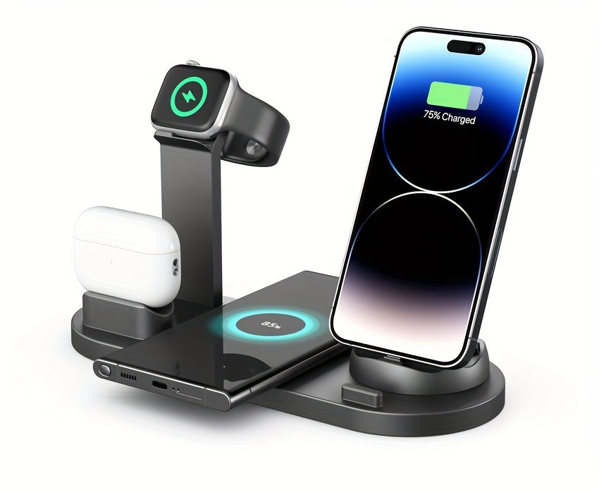 3-in-1 Wireless Charger Station Stand Dock - Foldable Travel Charger for iPhone 15/14/13/12/11, Apple Watch Series 9 to 2/Ultra, Airpods Pro - Compatible with Multiple Devices, Space-Saving Design for Home and Travel