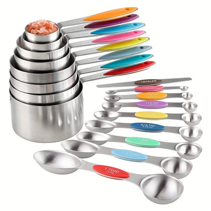 8/17pcs, Colorful Measuring Cups Set, Stainless Steel Measuring Spoons, for Dry And Liquid Ingredient, Baking Tools, Kitchen Gadgets, Kitchen Accessories, Father Gift