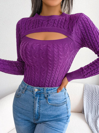 Women'S Long Sleeve Hollow Sweater | High Stretch Fabric, Crew Neck, Sexy Slim Fit, Autumn/Winter