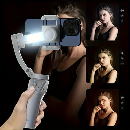 Three-Axis PTZ Stabilizer Plus - Intelligent Face Recognition, Anti-Shake, LED Fill Light, Wireless, Rechargeable Lithium Battery, USB Charging, Compatible With Apple And Samsung Mobile Phones