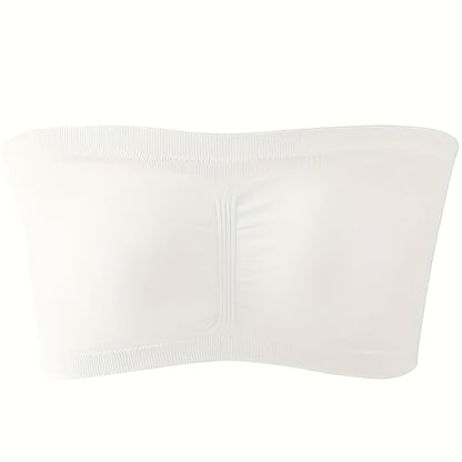 [Plus Size Strapless Bra] Plus Size Double-Layer Strapless Bra | Anti-Slip, Removable Pads, No Underwire, Seamless Smoothing, High Elasticity, Black Camisole Top | For Casual Attire, Comfortable Daily Wear, Offshoulder Fashio