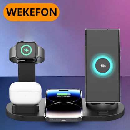 3-in-1 Wireless Charger Station Stand Dock - Foldable Travel Charger for iPhone 15/14/13/12/11, Apple Watch Series 9 to 2/Ultra, Airpods Pro - Compatible with Multiple Devices, Space-Saving Design for Home and Travel