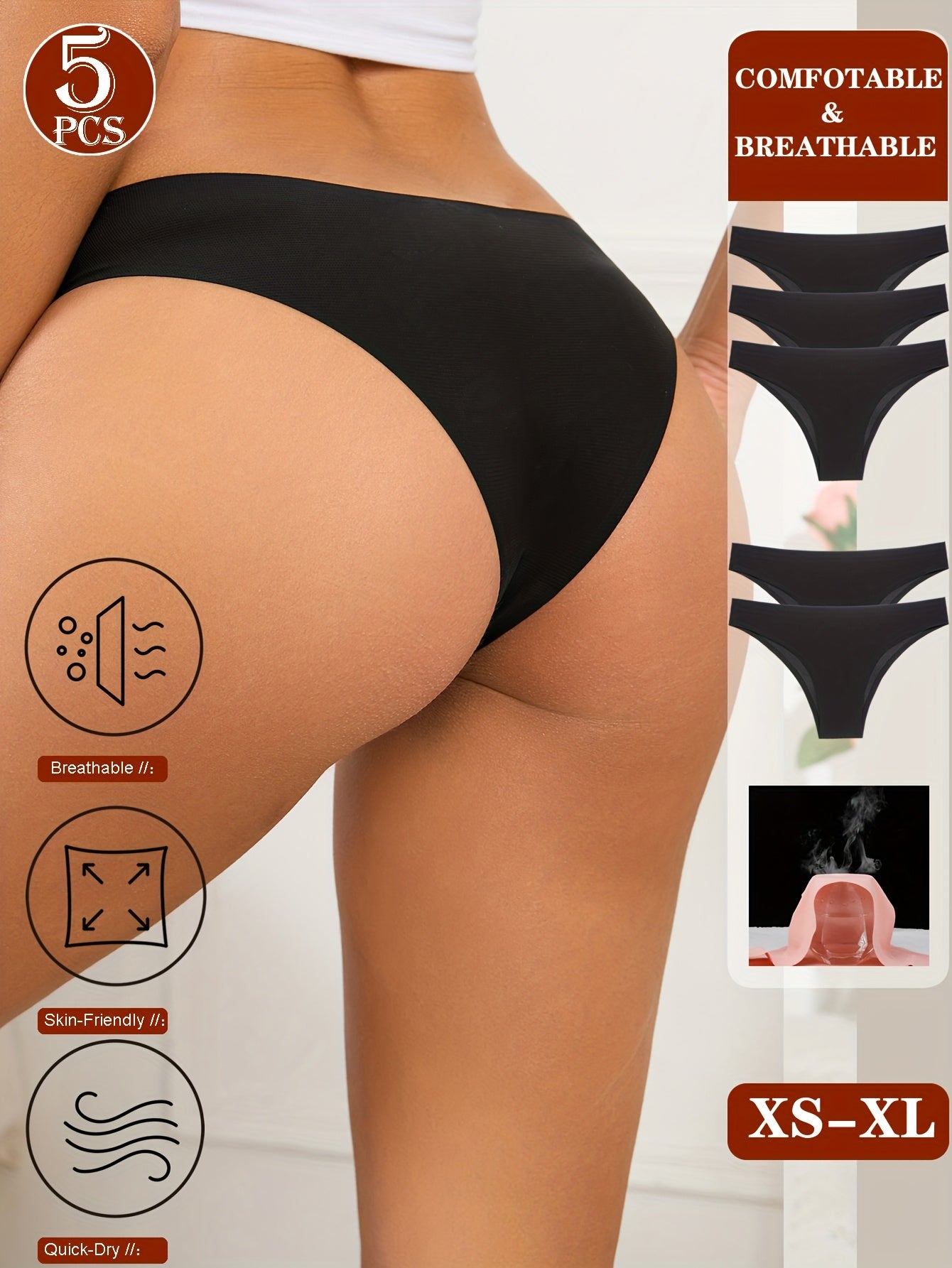 5pcs Women'S Seamless Bikini Underwear - Breathable, Quick-Dry, Comfort Fit, Low-Rise, Solid, 5 Styles for Everyday & Special Occasions, Bikini Bottoms, Everyday Underwear, Minimalist Design, Smooth Texture