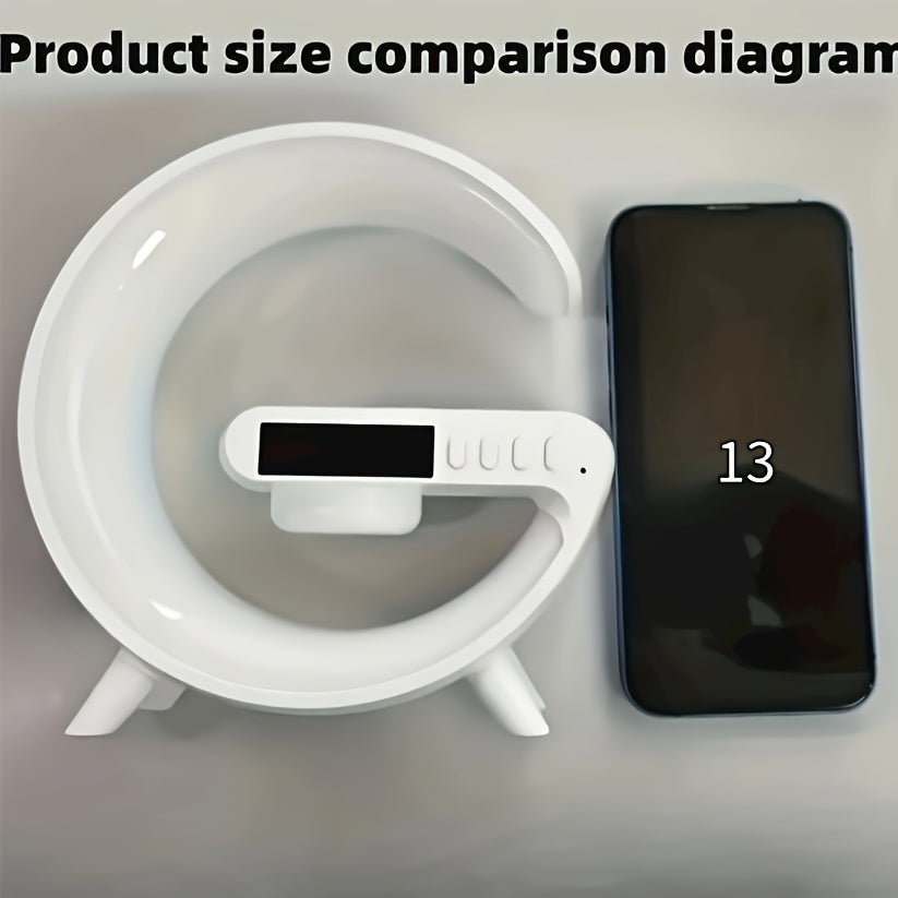 Smart USB Charging Living Room Bedroom Bedside Desktop Colorful RGB Atmosphere Light, Mobile Phone Wireless Charger, Desktop Alarm Clock, Study Desk Lamp, Wireless Link Music Audio Speaker Multifunctional Four-in-one Atmosphe