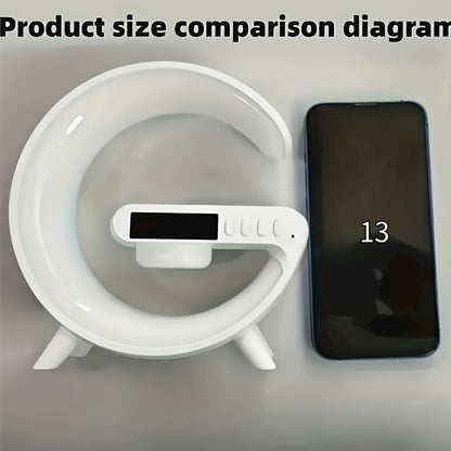 Smart USB Charging Living Room Bedroom Bedside Desktop Colorful RGB Atmosphere Light, Mobile Phone Wireless Charger, Desktop Alarm Clock, Study Desk Lamp, Wireless Link Music Audio Speaker Multifunctional Four-in-one Atmosphe